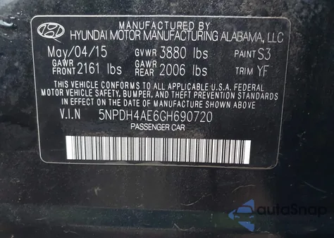 2016 Hyundai Elantra Se from USA, damaged, VIN 5NPDH4AE6GH690720
